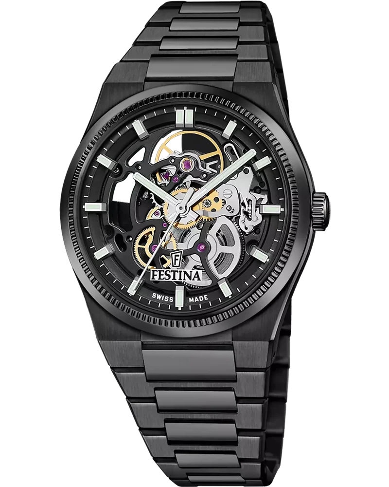 FESTINA Rive Skeleton Automatic 40MM Black SS Men's Watch F20070-1