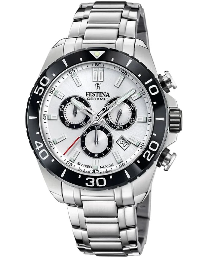 Festina FESTINA Chronograph Ceramic Quartz 44MM Silver Dial SS Men's Watch F20042-1 