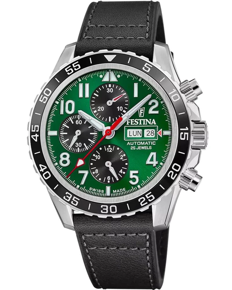 Festina FESTINA Aviator North Chrono Automatic 46MM Green Dial Leather Men's Watch F20056-2 