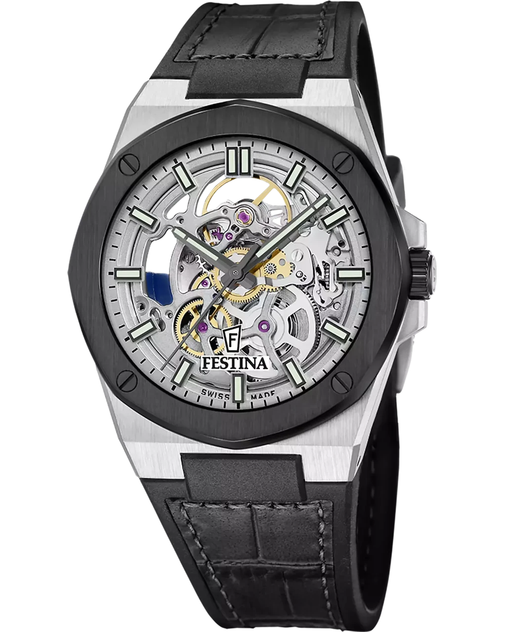 FESTINA Montre Skeleton Automatic 42MM Black Leather Men's Watch F22009-1