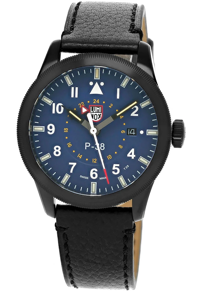Luminox watches LUMINOX P-38 Lightning Quartz 42MM Blue Dial Leather Men's Watch XA.9523