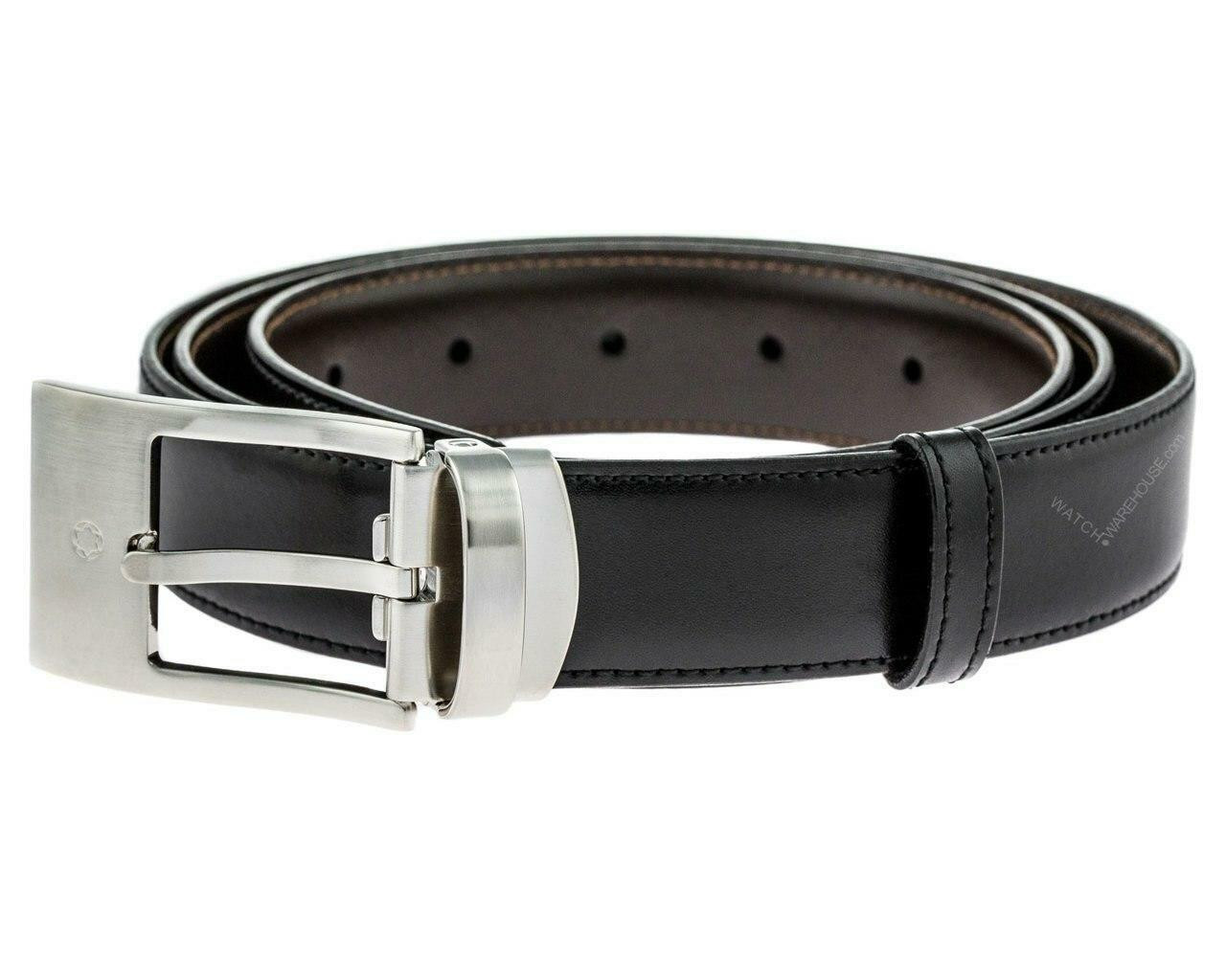 MONTBLANC Palladium-Coated Pin Buckle Reversible B/B Leather Belt
