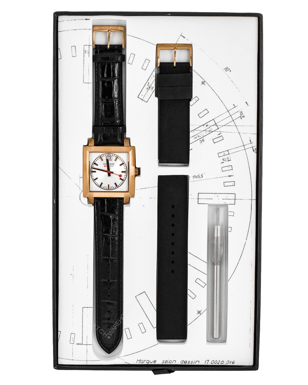MONDAINE Square Rose Gold Black LTHR Men's Watch A685.30336.12SBB