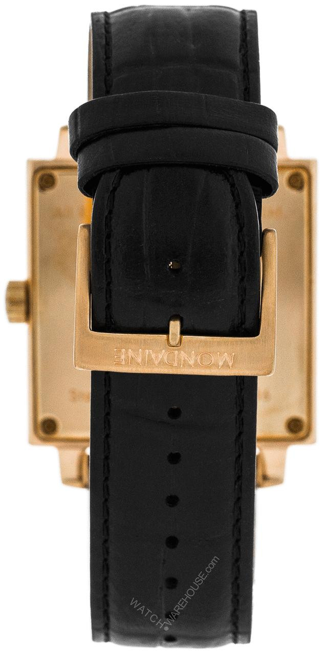 MONDAINE Square Rose Gold Black LTHR Men's Watch A685.30336.12SBB
