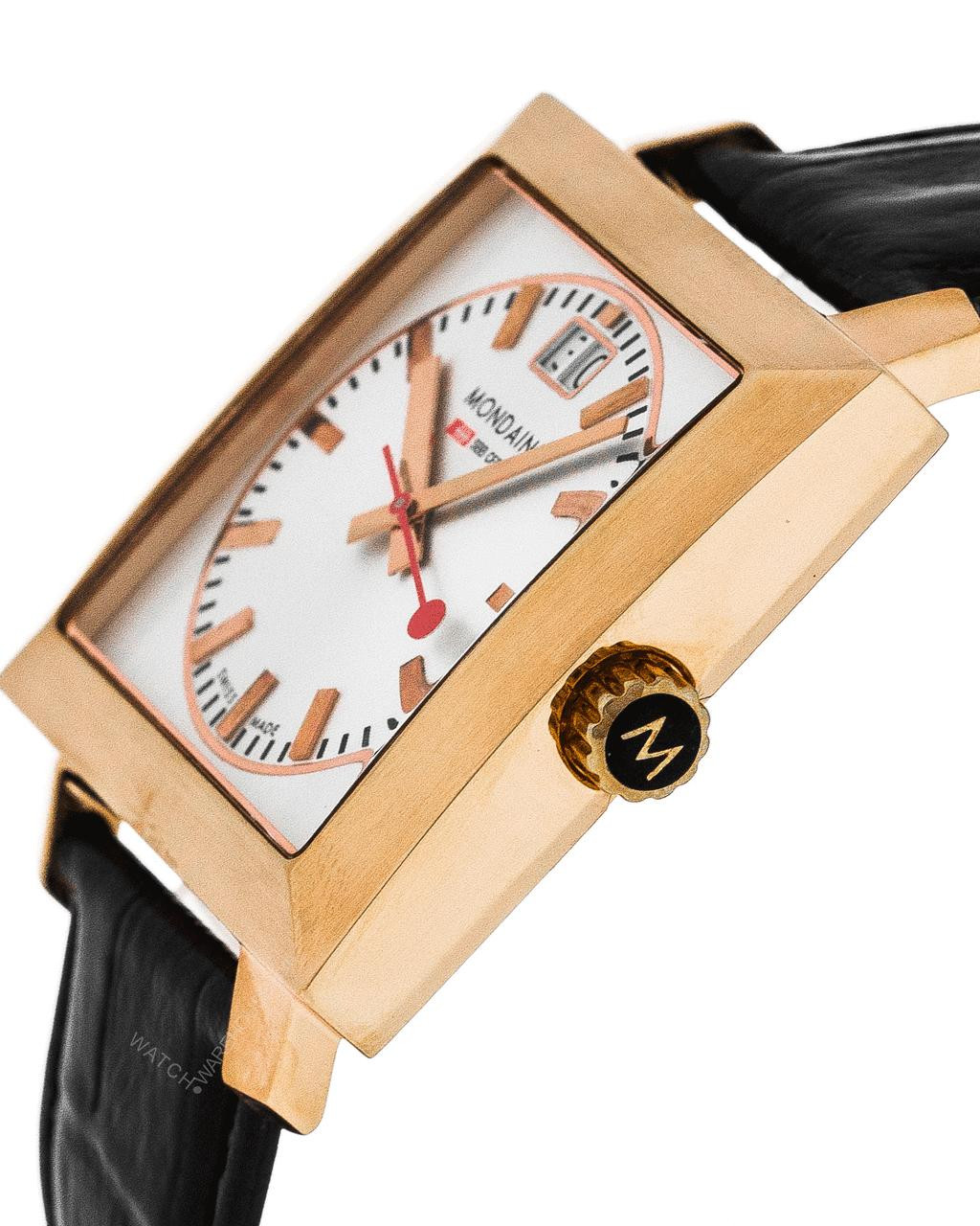 MONDAINE Square Rose Gold Black LTHR Men's Watch A685.30336.12SBB