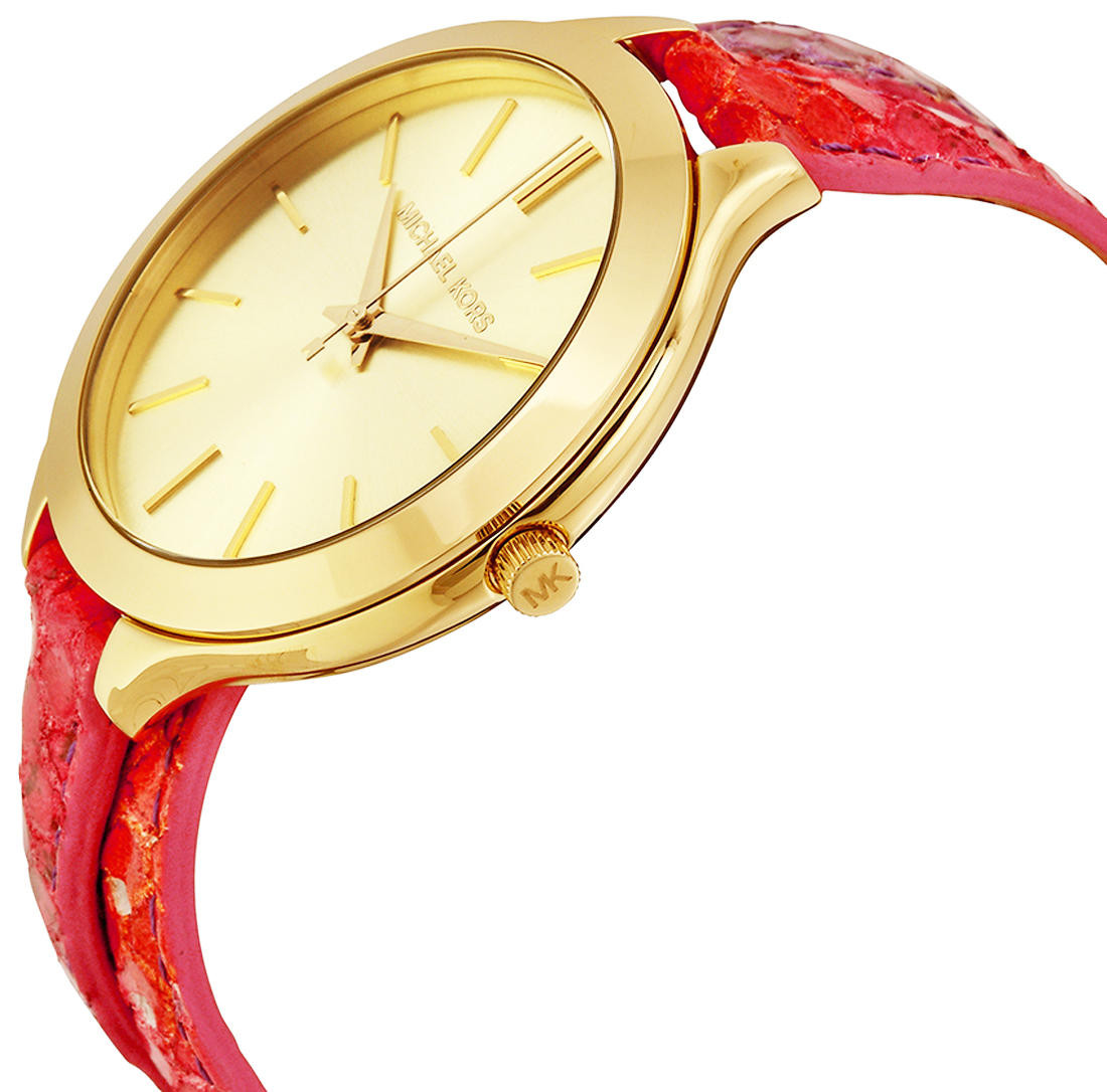 MICHAEL KORS Slim Runway Gold Tone Red Leather Women display picture 1