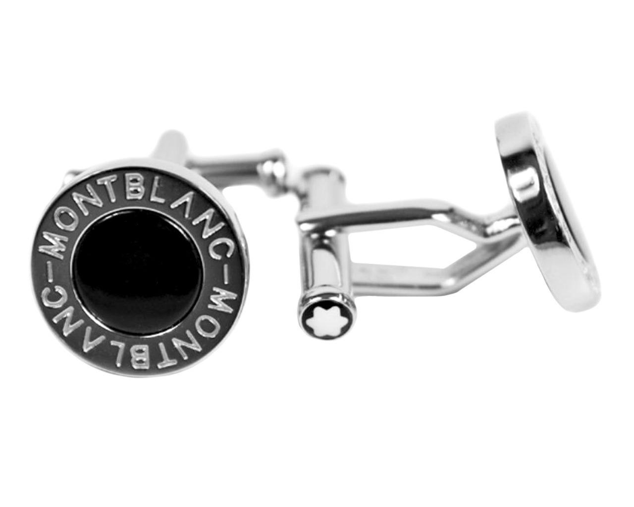 MONTBLANC Iconic Black Onyx Inlay Stainless Steel Round Cufflinks