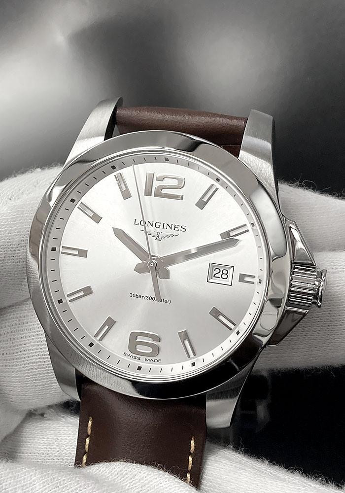 LONGINES Conquest 41MM Silver Dial Leather Men's Watch L3.759.4