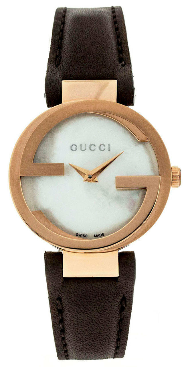 GUCCI Interlocking-G MOP Dial Rose-G PVD LTHR Women's Watch