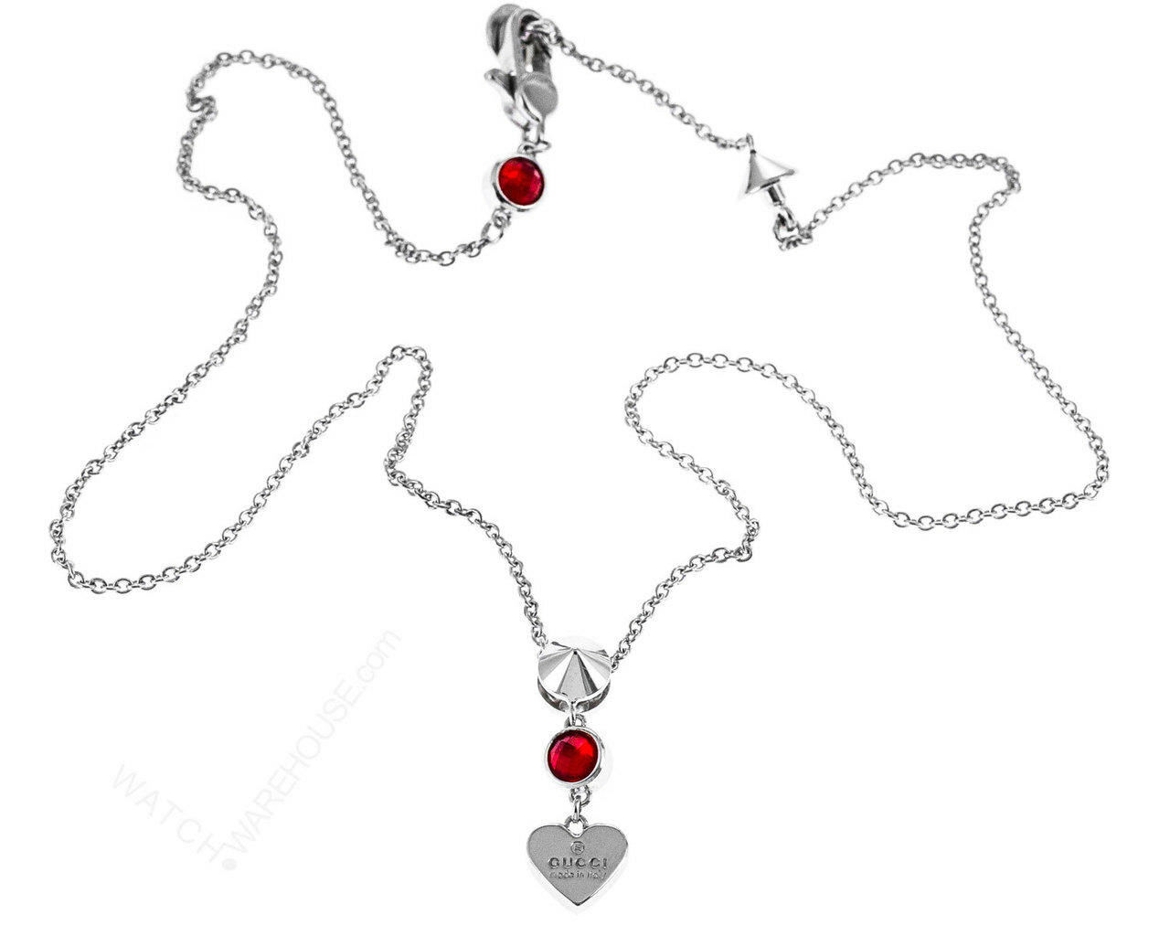 GUCCI TM Engraved Heart Red Crystal Silver Necklace