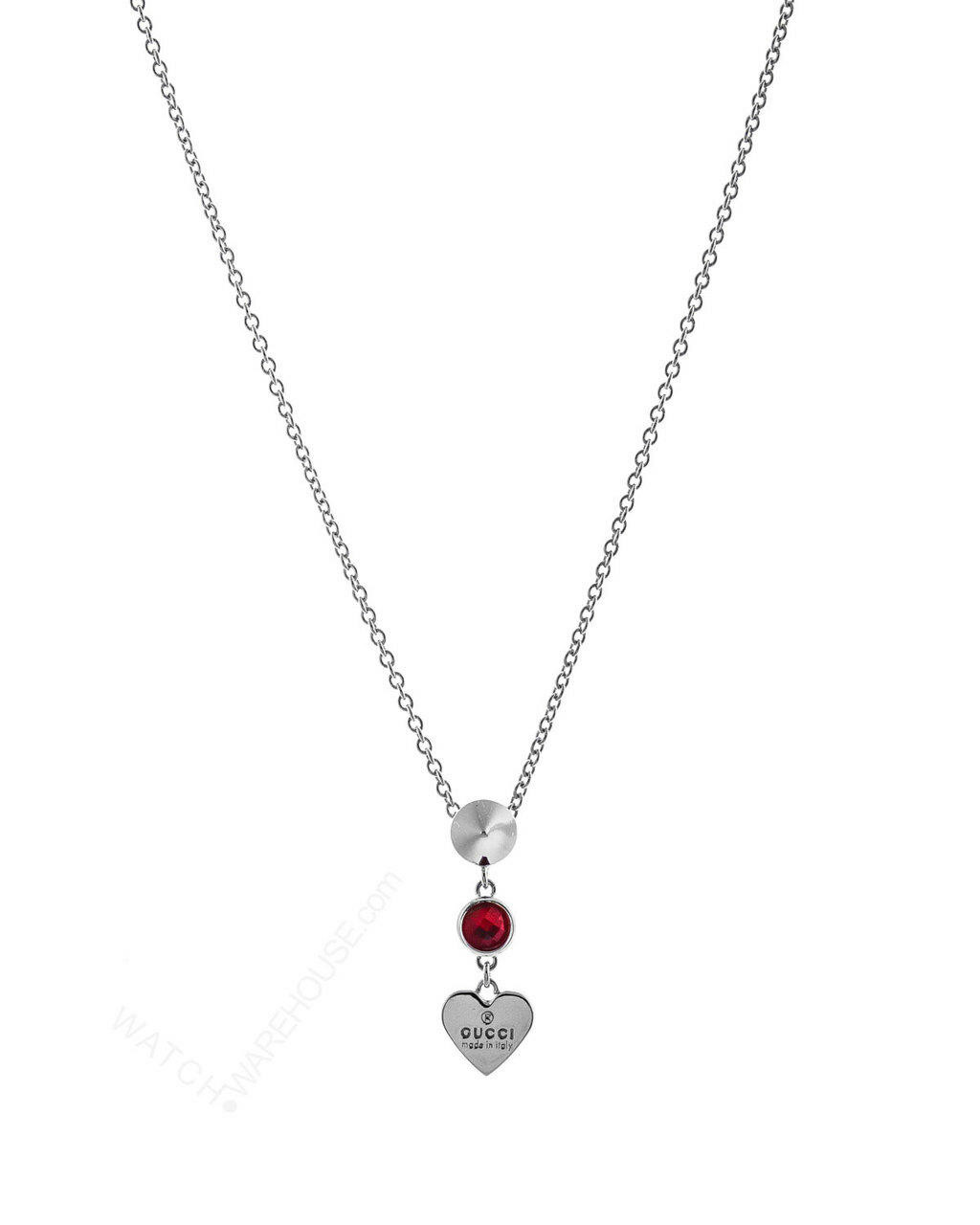 GUCCI TM Engraved Heart Red Crystal Silver Necklace