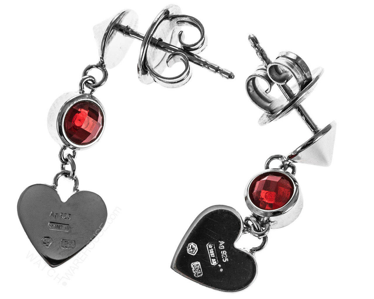 GUCCI TM Engraved Heart Red Crystals Silver Earrings YBD325837002 