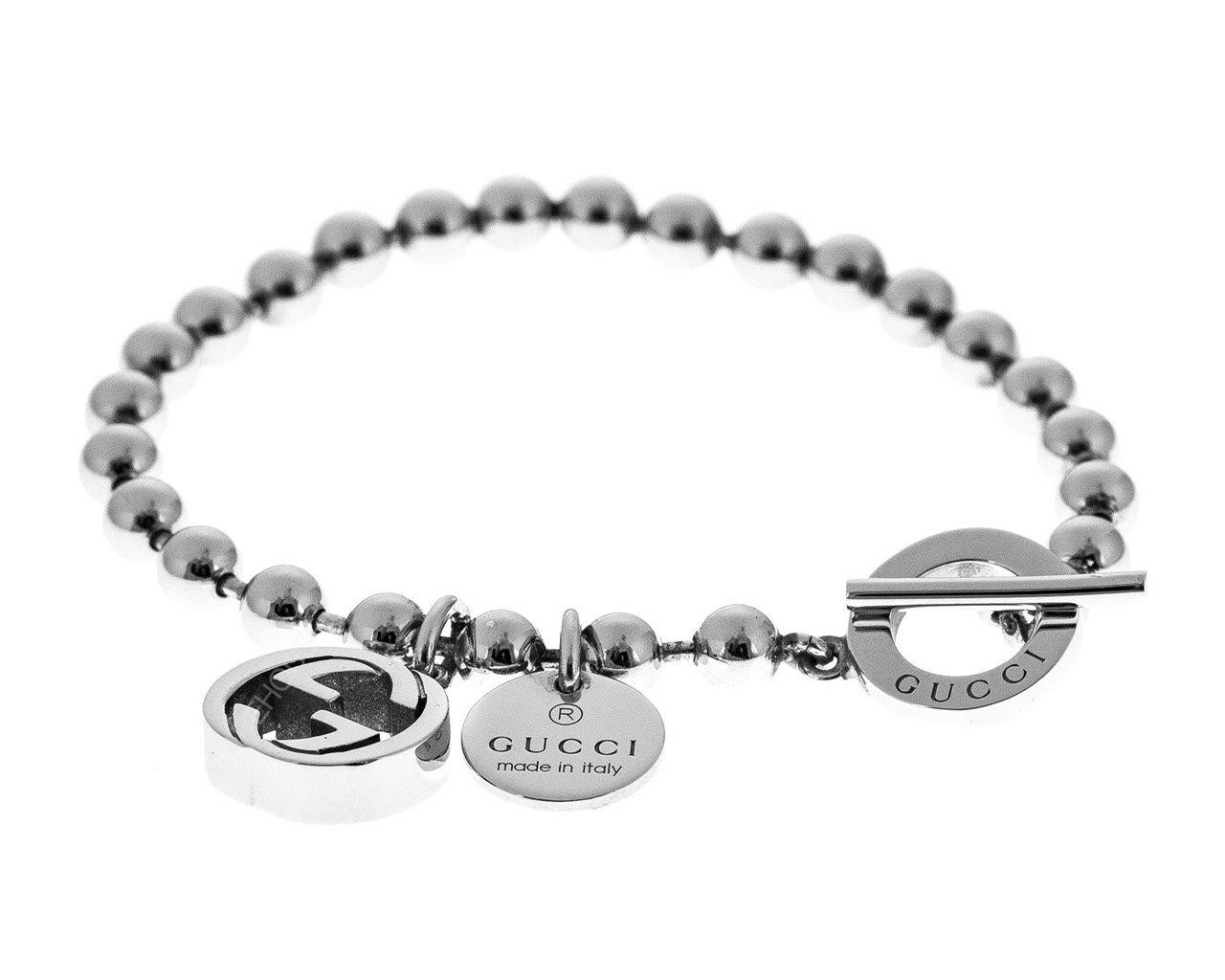 GUCCI Boule S-Silver Double GG Engraved 2-Charm Bracelet