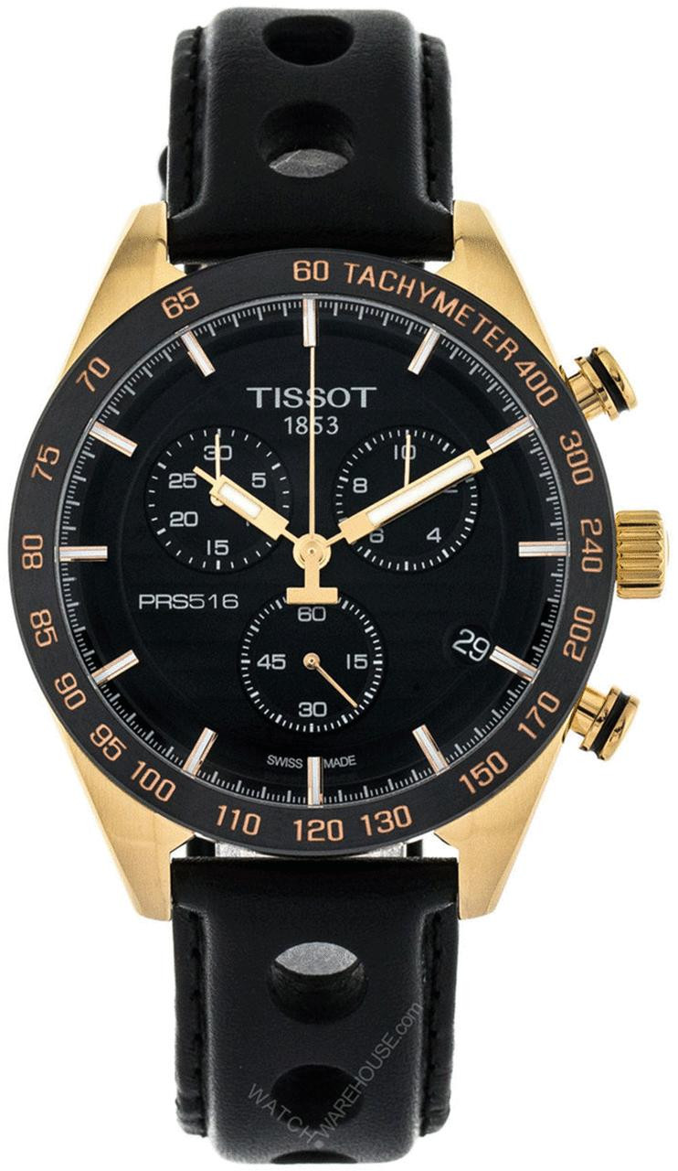 TISSOT PRS 516 CHRONO Black Dial Rose-Gold Men's Watch T100.417.36.051 ...