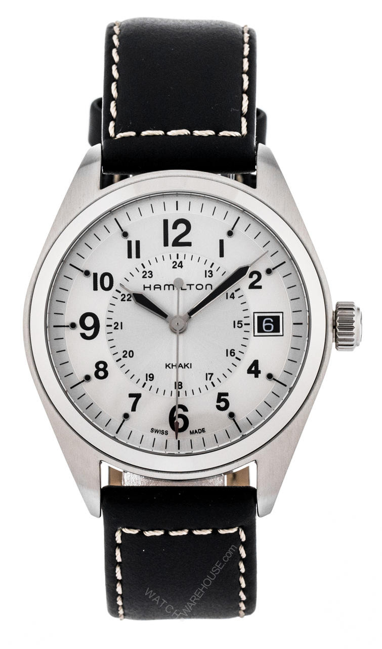 HAMILTON Khaki Field Silver Dial Black Leather Men's Watch