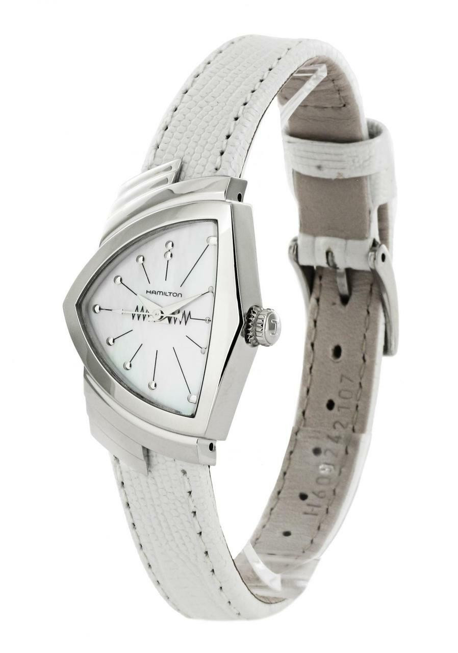 HAMILTON Ventura QTZ Pearl Dial White Leather Womenâ€™s Watch