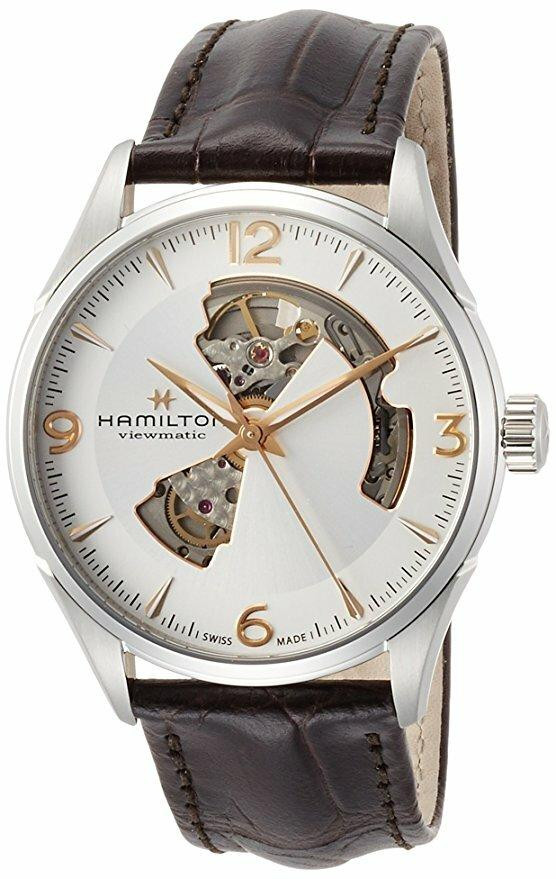 HAMILTON Jazzmaster Open Heart AUTO Silver Dial Leather Watch H32705551