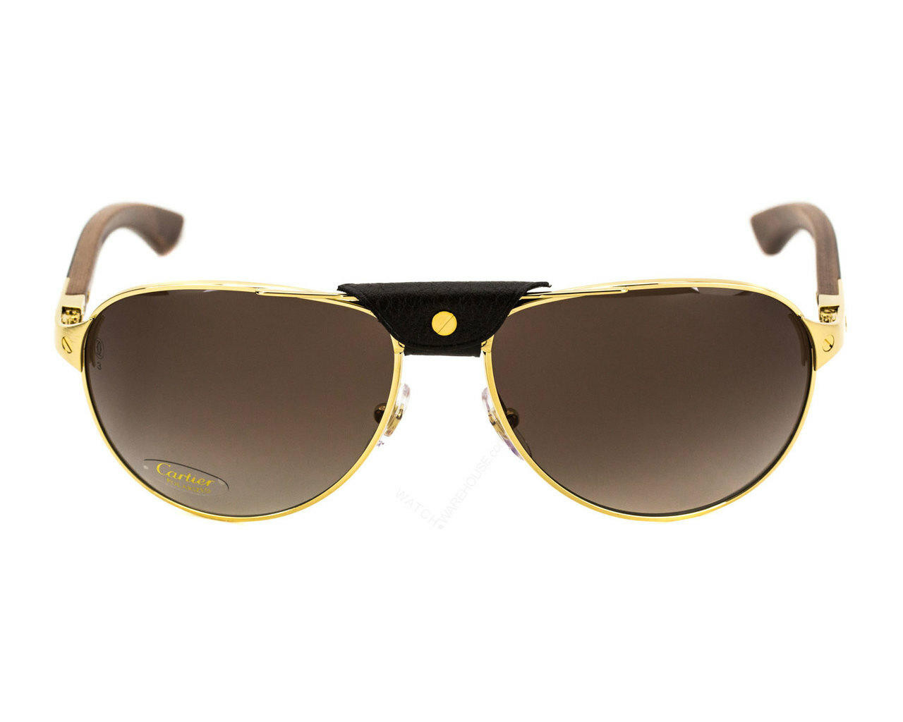 CARTIER Santos Gold Metal Brown Polarized Lens Sunglasses ESW00178