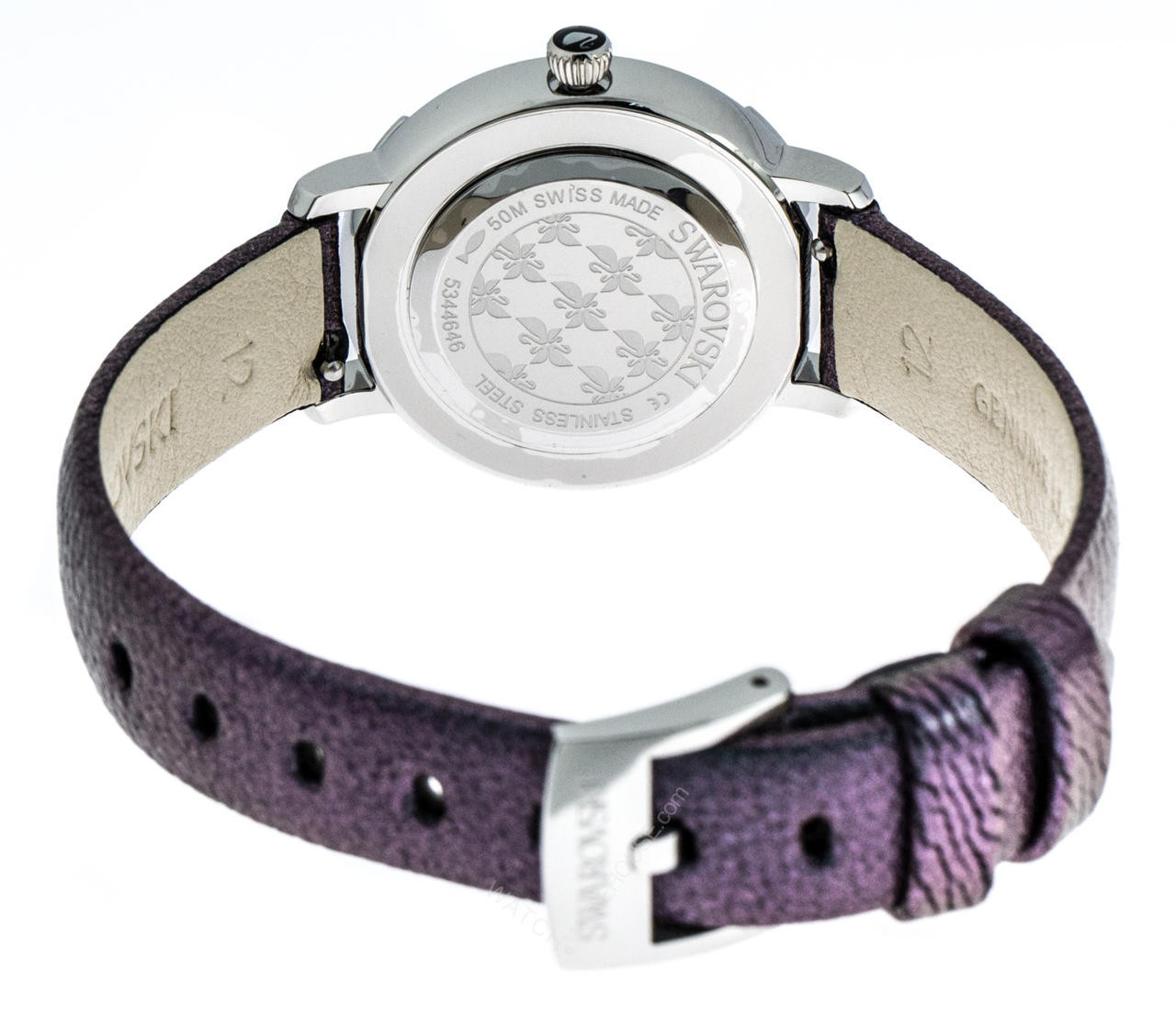 SWAROVSKI Playful 28MM Mini SS White MOP Purple Leather Watch 5344646