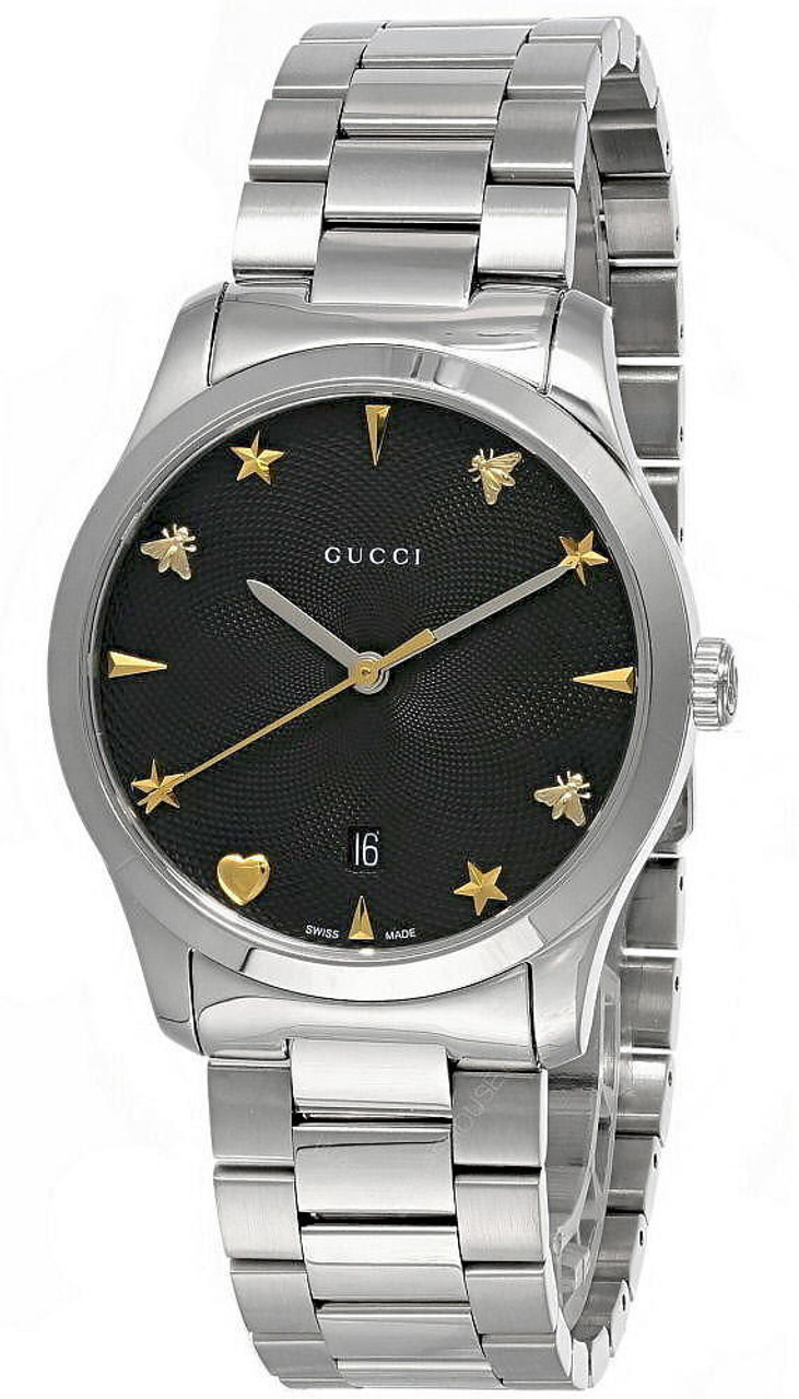 GUCCI G-Timeless 38MM SS Black Guillochi Dial Unisex Watch