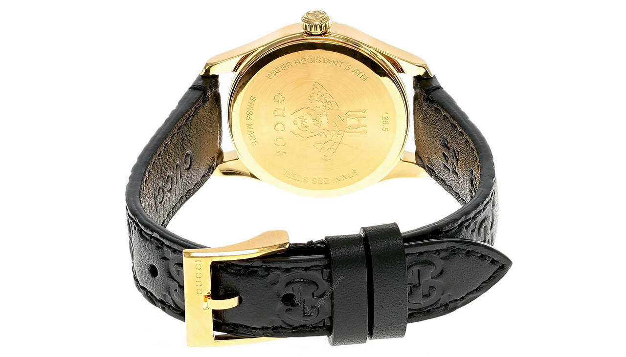 Gucci Black Embossed Leather Dial Watch with Gold-Tone Case retail $1060 Gucci Leather Gold Plated Case Wristwatches for sale | eBay main image 2