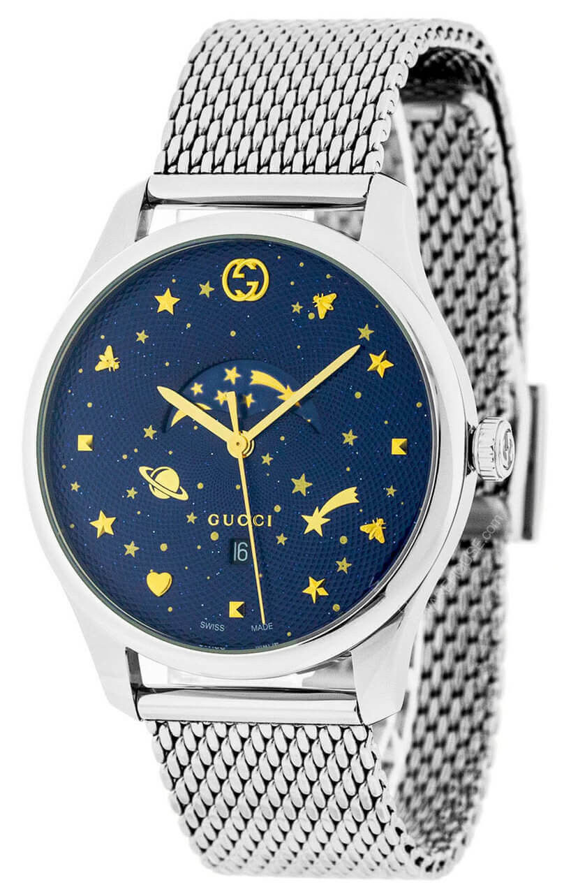GUCCI G-Timeless Slim Moonphase Blue Dial Mesh Bracelet Watch