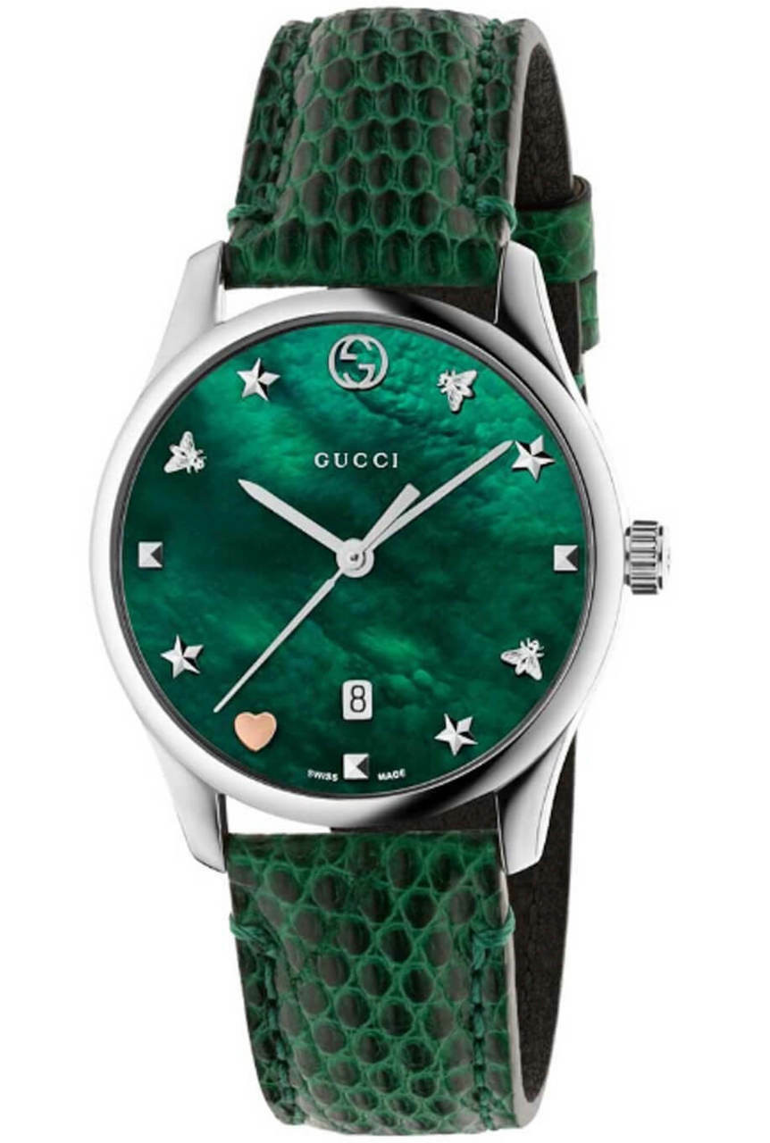 GUCCI G-Timeless 29MM MOP Dial Green Leather Women's Watch