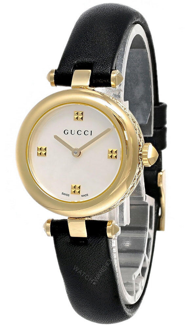 GUCCI Diamantissima 27MM MOP Dial BLK Leather Women's Watch YA141505