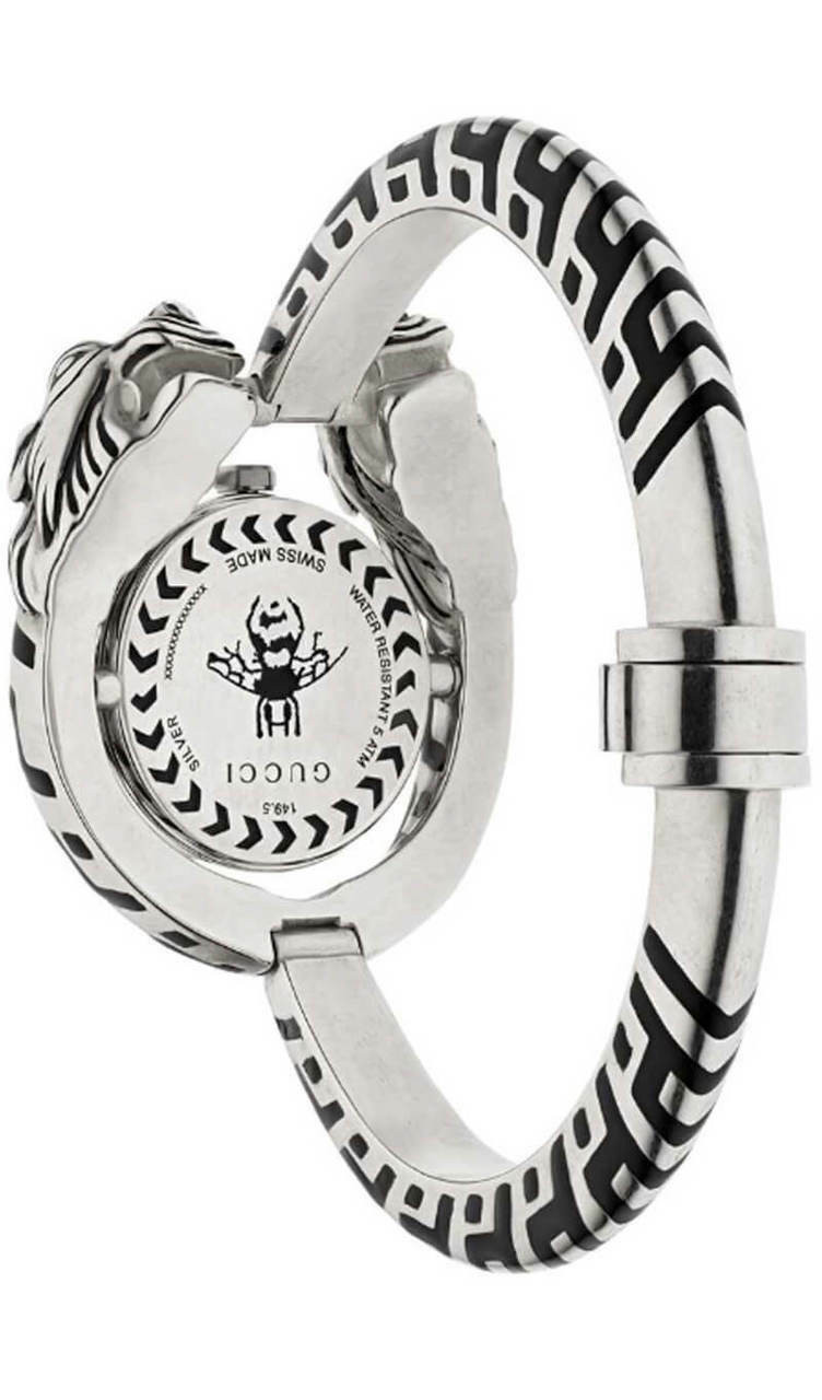 GUCCI Greek God Dionysus Black MOP Tiger Heads Women's Watch YA149501