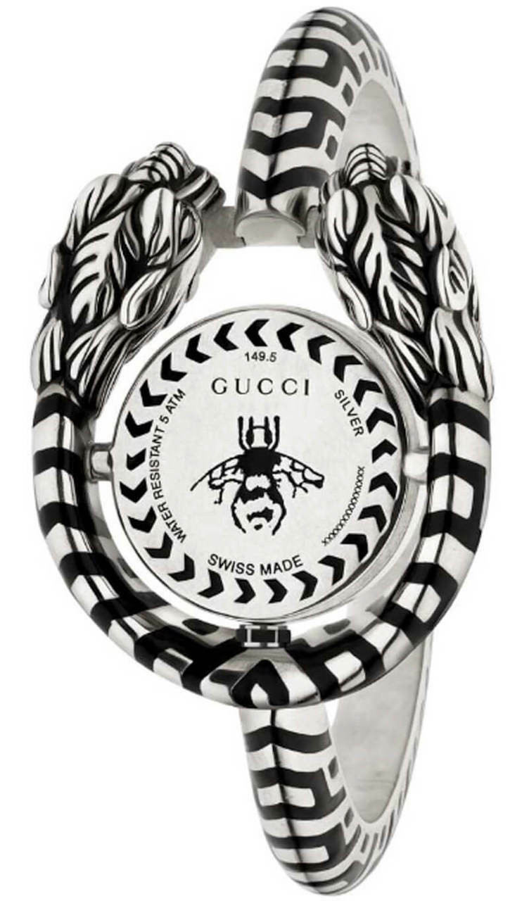 GUCCI Greek God Dionysus Black MOP Tiger Heads Women's Watch YA149501