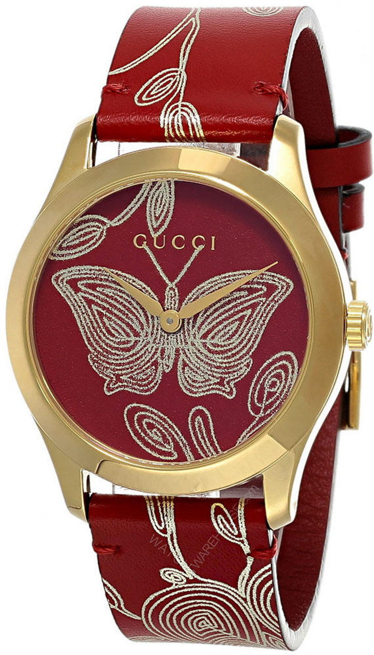 GUCCI G-Timeless 38MM Flower Red Leather Unisex Watch YA1264054