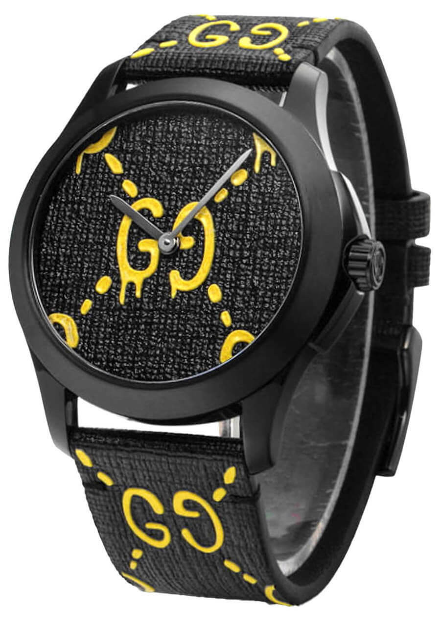 GUCCI G-Timeless 38MM Black/Yellow Dial Leather Men's Watch YA1264019