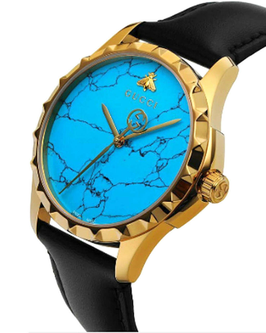 GUCCI G-Timeless 38MM Turquoise Blue Dial Leather Men's Watch