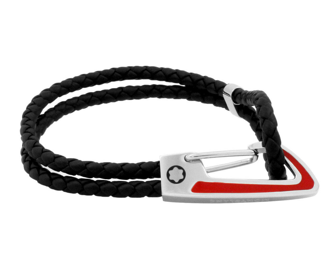 MONTBLANC Carabiner SS BLK Leather Red Lacquer Men's Bracelet