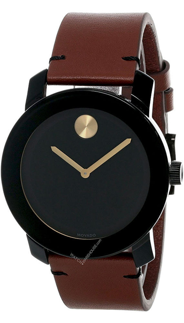 Movado Bold TR90 Black Dial Cognac Leather Men's Watch
