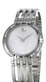 Movado watches MOVADO S-Steel White MOP Dial Diamond Bezel Unisex Watch 0605429