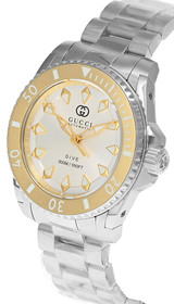 GUCCI Dive Automatic SS 40MM Gold Silver Dial Men's Watch YA136357A