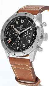 BREITLING Super AVI B04 P-51 Mustang Chronograph 46MM Black Dial Leather Men's Watch AB04453A1B1X1