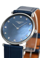 LONGINES La Grande Classique Quartz 29MM Blue MOP Diamond Dial Leather Women's Watch L4.512.4.81.2