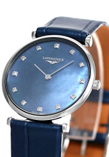LONGINES La Grande Classique Quartz 29MM Blue MOP 12 Diamond Dial Leather Women's Watch L4.512.4.81.2