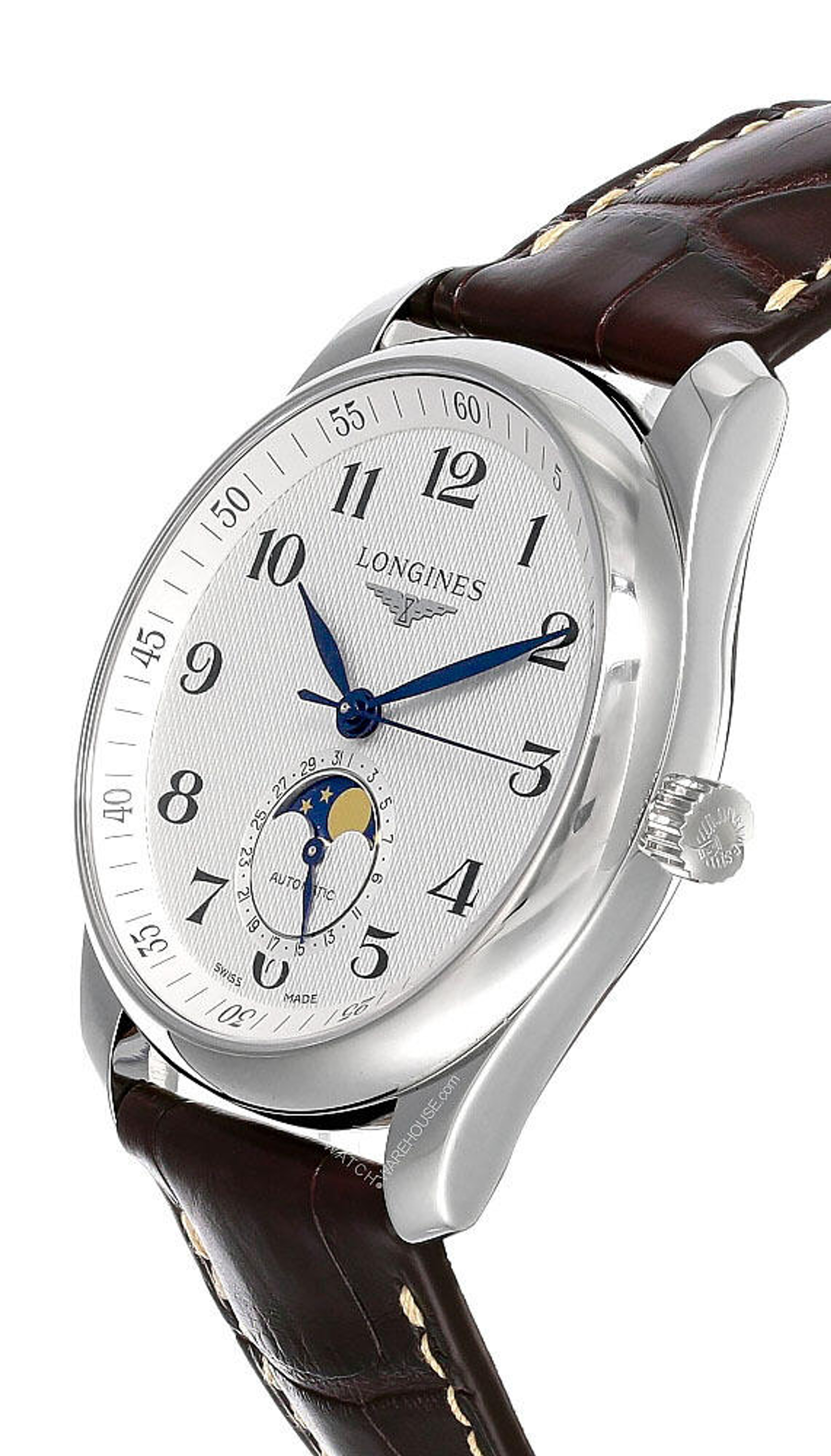 LONGINES Master Collection Moonphase 40MM Blue Dial Leather Men's Watch ...