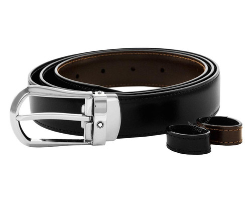 MONTBLANC Black/Brown SS Shiny Reversible Cut-to-Size Belt 118425