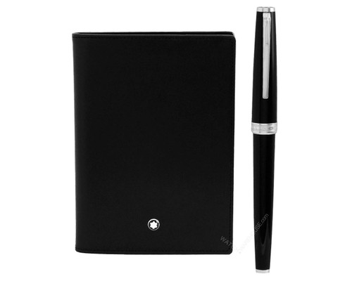 MONTBLANC PIX Black Rollerball and Black Meisterstück Passport Holder Pen Set 123756