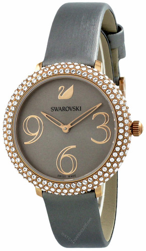 Swarovski watches SWAROVSKI Crystal Frost 34MM Gray Sunray Dial Leather Watch 5484067