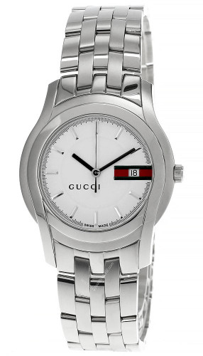Gucci watches GUCCI Stainless Steel White Dial Date Mens Watch YA055201