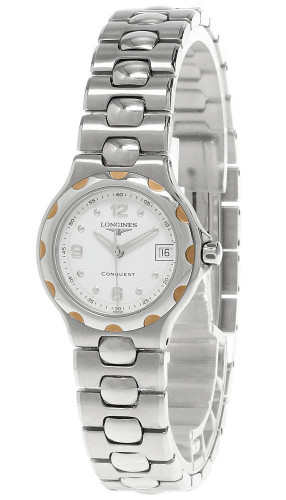 Longines watches LONGINES Conquest 24MM SS White Dial Gold Bezel Womens Watch L11313166
