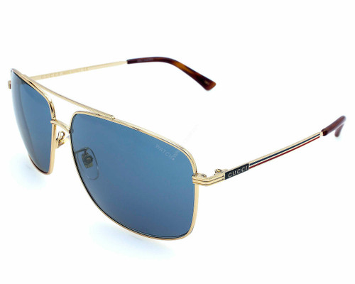 GUCCI Square Blue Lens Gold Frame 63-14-140MM Men's Sunglasses GG0836SK-004