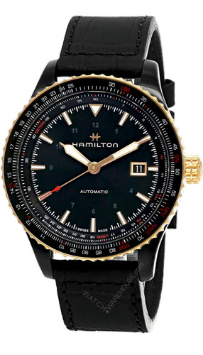Hamilton watches HAMILTON Khaki Aviation Converter 42MM BLK Dial LTHR Mens Watch H76635730