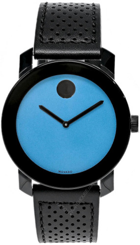 MOVADO Bold TR90 42MM Blue Dial Black Leather Men's Watch 3600761