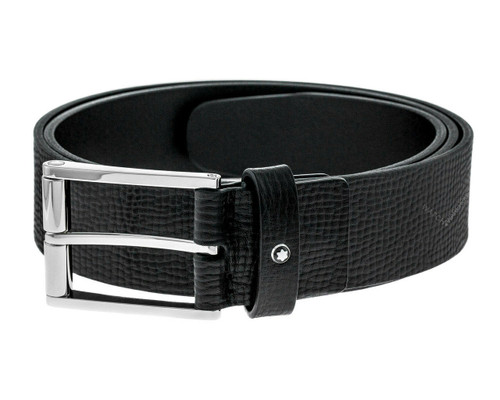 Montblanc Accessories MONTBLANC Palladium Finish Rectangular Buckle Black Leather Belt 107679 Montblanc Accessories MONTBLANC Palladium Finish Rectangular Buckle Black Leather Belt 107679